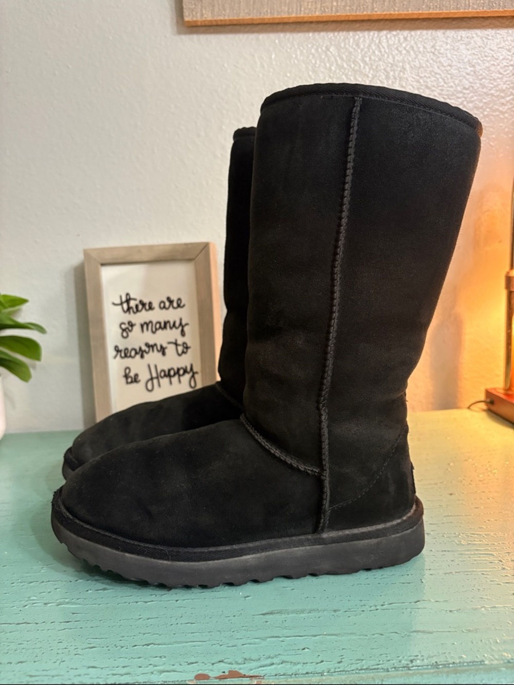 UGG Black Suede Mid-Calf Heeled Boots